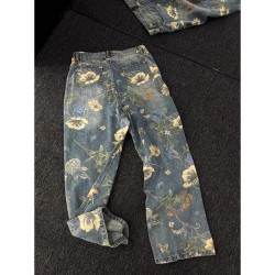3D three-dimensional mecha fashion brand stitching men's loose retro straight washed denim trousers