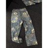 3D three-dimensional mecha fashion brand stitching men's loose retro straight washed denim trousers