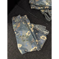 3D three-dimensional mecha fashion brand stitching men's loose retro straight washed denim trousers