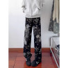 3D three-dimensional mecha fashion brand stitching men's loose retro straight washed denim trousers