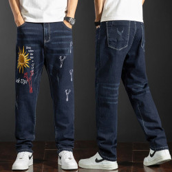 Summer thin high-end men's large-size stitching jeans men's straight trousers men's loose versatile trendy trousers