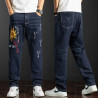 Summer thin high-end men's large-size stitching jeans men's straight trousers men's loose versatile trendy trousers