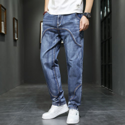 Summer thin high-end men's large-size stitching jeans men's straight trousers men's loose versatile trendy trousers