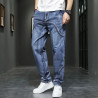 Summer thin high-end men's large-size stitching jeans men's straight trousers men's loose versatile trendy trousers
