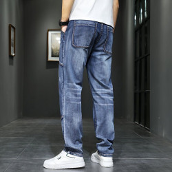 Summer thin high-end men's large-size stitching jeans men's straight trousers men's loose versatile trendy trousers