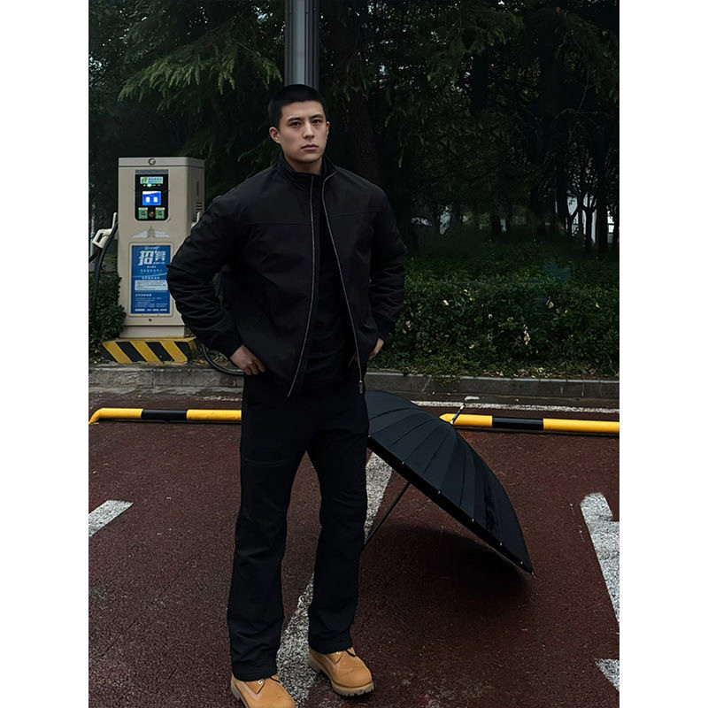 Three-proof coach jacket men's flight suit jacket silhouette stand-up collar fashion brand baseball suit Three-proof coach jacket men's flight suit jacket silhouette stand-up collar fashion brand baseball suit