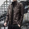 Leather men's handsome stand-up collar short motorcycle men's PU leather jacket coat