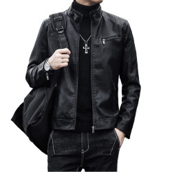 Leather men's handsome stand-up collar short motorcycle men's PU leather jacket coat