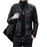 Leather men's handsome stand-up collar short motorcycle men's PU leather jacket coat