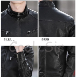 Leather men's handsome stand-up collar short motorcycle men's PU leather jacket coat