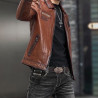 Leather jacket, warm motorcycle leather jacket, fashionable windproof, high-end lapel, men