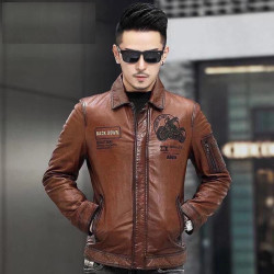 Leather jacket, warm motorcycle leather jacket, fashionable windproof, high-end lapel, men