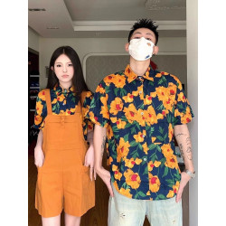 Men's and women's shirts, short-sleeved floral shirts, loose retro tops, vacation beach fashion