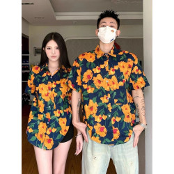 Men's and women's shirts, short-sleeved floral shirts, loose retro tops, vacation beach fashion