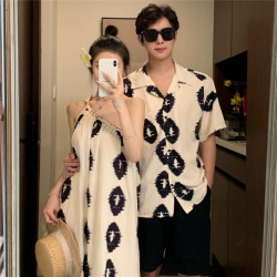 Couple's retro design sense slanted shoulder lazy holiday-style dress seaside beach one skirt one coat