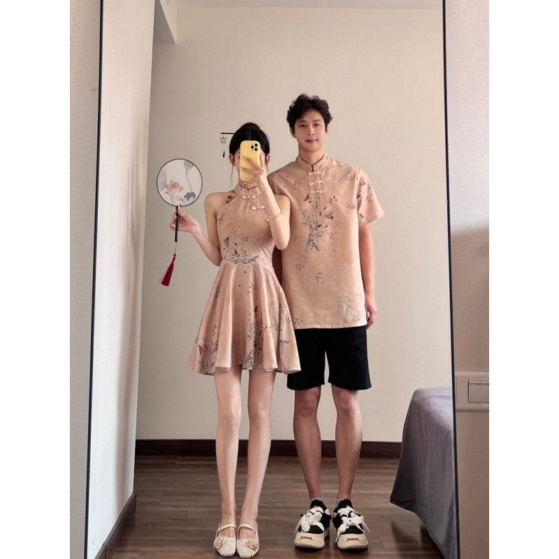 Chinese-style couple design sleeveless fashion dress new Chinese style one skirt one coat