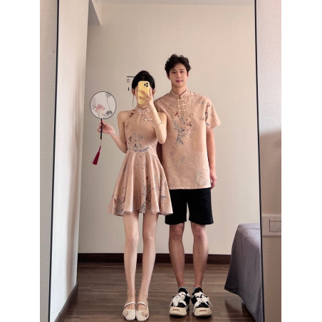 Chinese-style couple design sleeveless fashion dress new Chinese style one skirt one coat