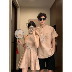 Chinese-style couple design sleeveless fashion dress new Chinese style one skirt one coat