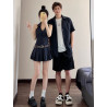 Couple's short-sleeved shirt, men's and women's dress, French skirt, ins fashion