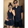 Couple's short-sleeved shirt, men's and women's dress, French skirt, ins fashion