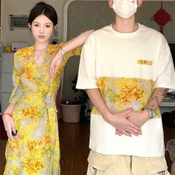 Niche design sense couple wear short-sleeved T-shirt women's dress one skirt one dress ins fashion