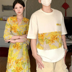 Niche design sense couple wear short-sleeved T-shirt women's dress one skirt one dress ins fashion
