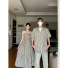 Couple's design sense striped short-sleeved shirt bra dress French one skirt one dress fashion