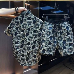 Ethnic style embossed hot gold flower short-sleeved shirt shorts two-piece set male handsome