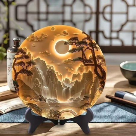 Ancient style imitation relief three-dimensional round disc ornament study tea room desk exquisite table setting