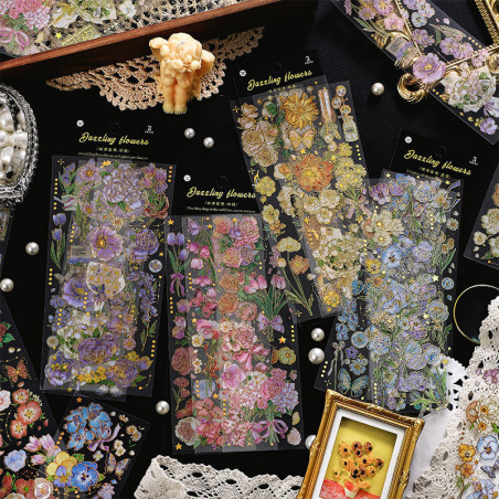 Four seasons messenger PET three-dimensional gold-plated stickers high-quality ins style creative plants and flowers