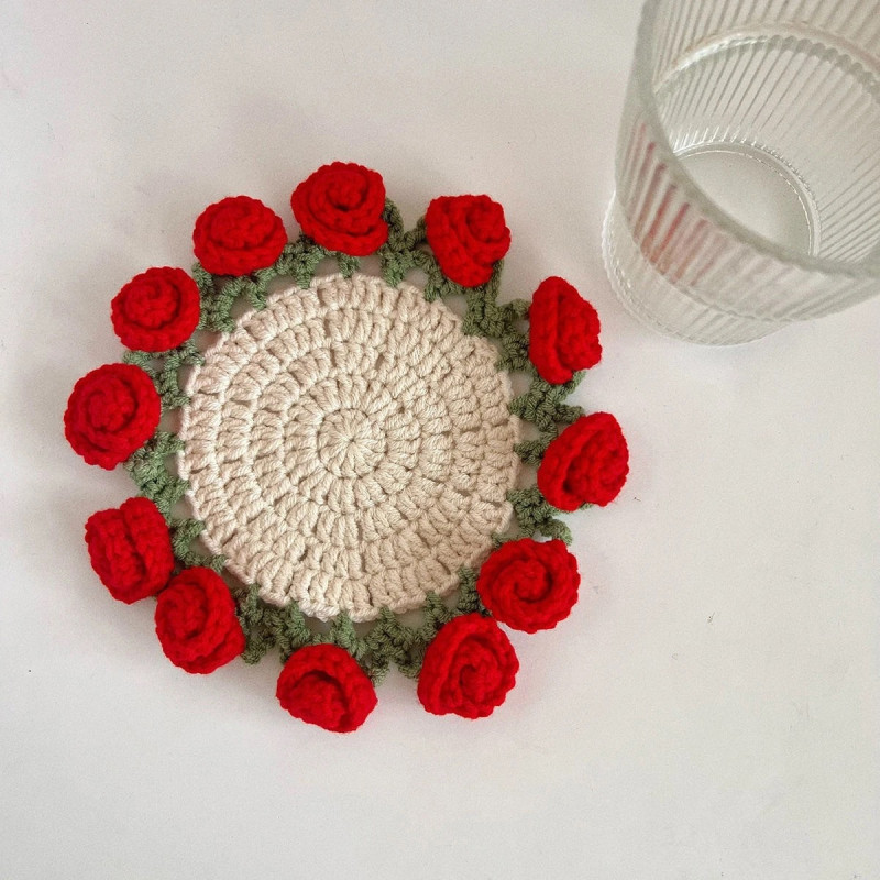 [Finished hair] Handmade diy rose bouquet coaster wool crochet coaster turn into a hand-held bouquet creative gift
