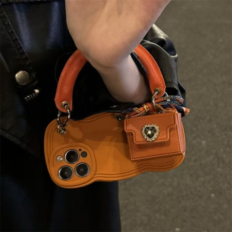 High-grade orange heart rhinestone coin purse portable 11 for Apple