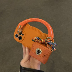 High-grade orange heart rhinestone coin purse portable 11 for Apple
