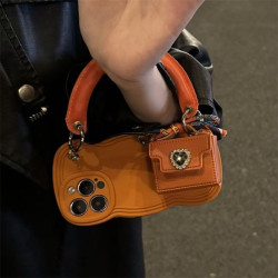 High-grade orange heart rhinestone coin purse portable 11 for Apple