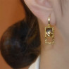 French high-end champagne crystal geometric square super shiny earrings