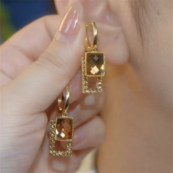 French high-end champagne crystal geometric square super shiny earrings