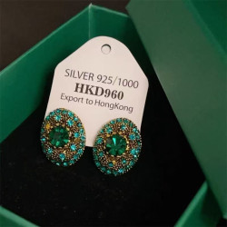 Green heavy earrings for women vintage French geometric earrings