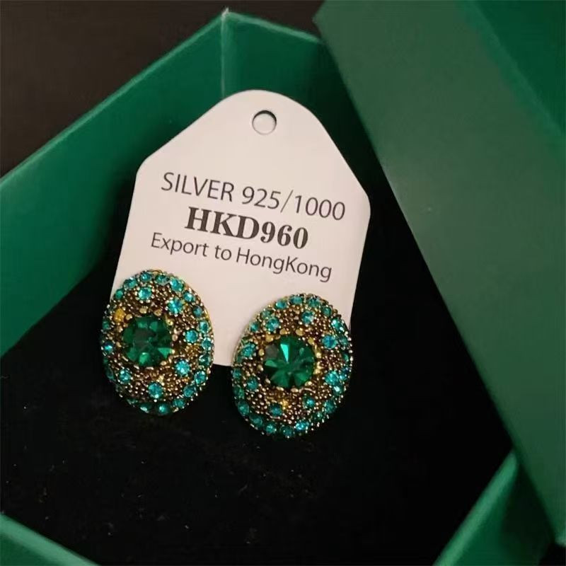 Green heavy earrings for women vintage French geometric earrings