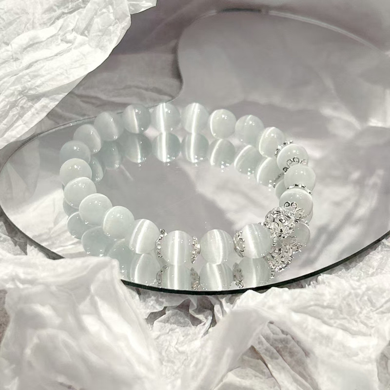Cat's eye stone bracelet for women Summer aquamarine light luxury niche exquisite high-end luck beads crystal bracelet
