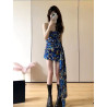 Small floral irregular niche design slim socialite hot girl hip-wrapped tube top dress