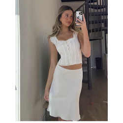 Summer new style of the same style lace wide suspender vest pure desire low waist fishtail skirt half skirt set women