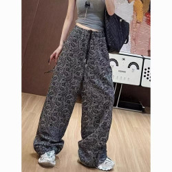 European style printed summer wide-leg pants thin style
