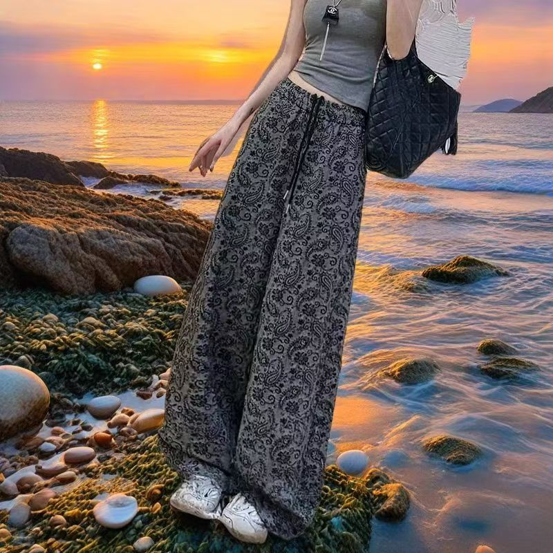 European style printed summer wide-leg pants thin style