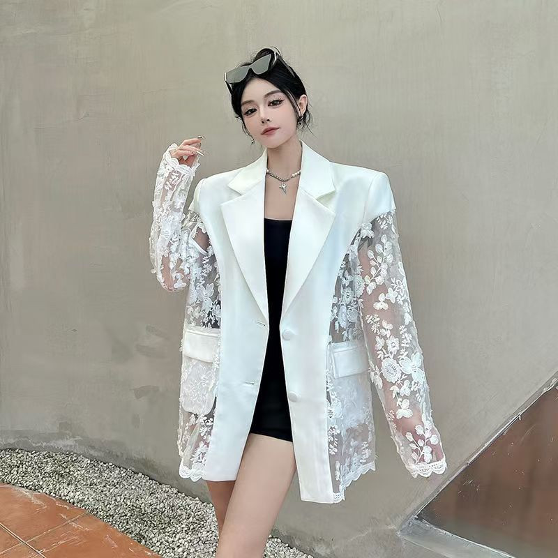 Summer new style light luxury floating flower splicing design temperament casual suit jacket for women