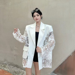 Summer new style light luxury floating flower splicing design temperament casual suit jacket for women