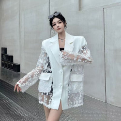 Summer new style light luxury floating flower splicing design temperament casual suit jacket for women