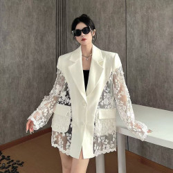 Summer new style light luxury floating flower splicing design temperament casual suit jacket for women