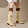 New slim knight French color matching high-top elastic square toe boots