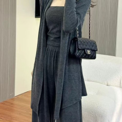 Korean glutinous rice three-piece lazy suit cardigan wide-leg pants suspenders new fashion casual sports suit