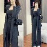 Korean glutinous rice three-piece lazy suit cardigan wide-leg pants suspenders new fashion casual sports suit